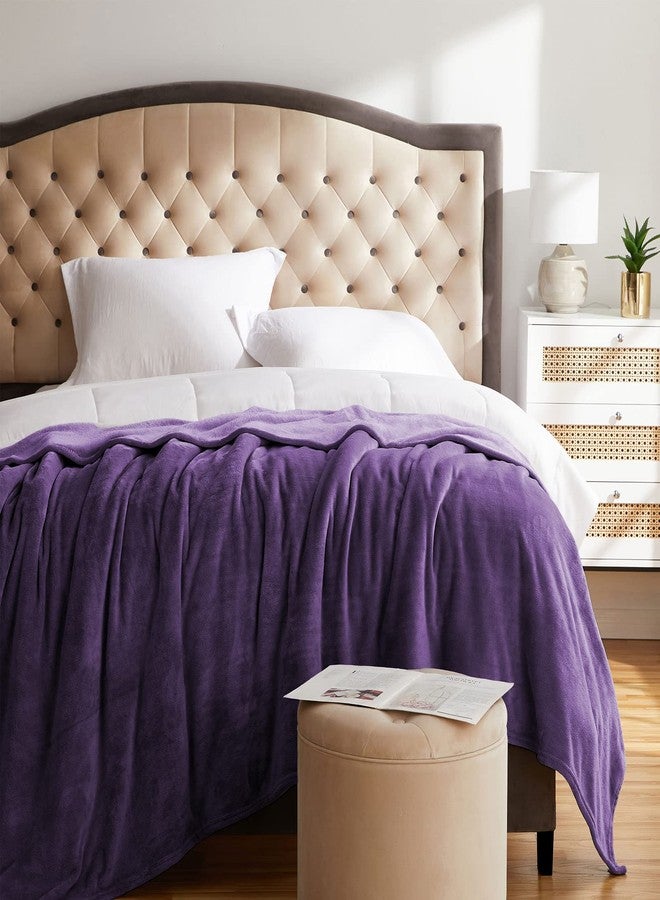 KMUSET بطانية KMUSET فائقة النعومة، مصنوعة من الفلانيل الحريري الفاخر، مقاس مزدوج، لون بنفسجي، خفيفة الوزن، مناسبة لجميع الفصول، 60 × 80 بوصة - Image 2